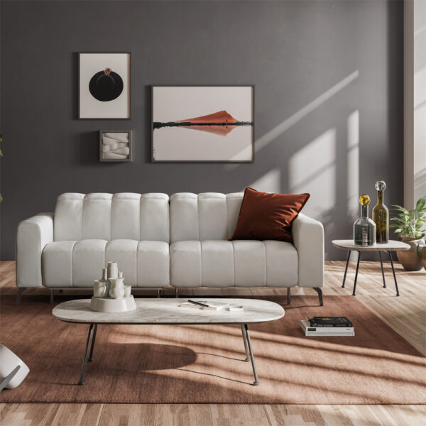 Natuzzi Editions Portento-sohva, miljöökuva valkoisella nahalla