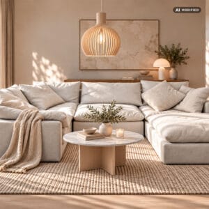 KruunuDesign Luscious-moduulisohva. Kuvaa on lavastettu tekoälyllä.