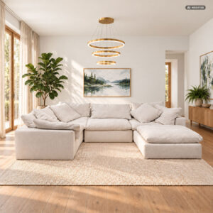 KruunuDesign Luscious-moduulisohva. Kuvaa on lavastettu tekoälyllä.
