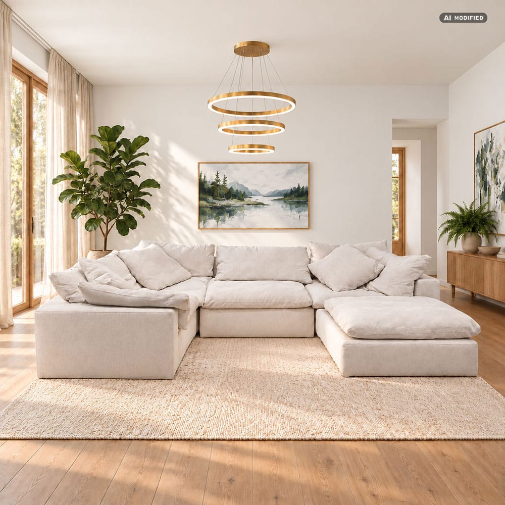 KruunuDesign Luscious-moduulisohva. Kuvaa on lavastettu tekoälyllä.
