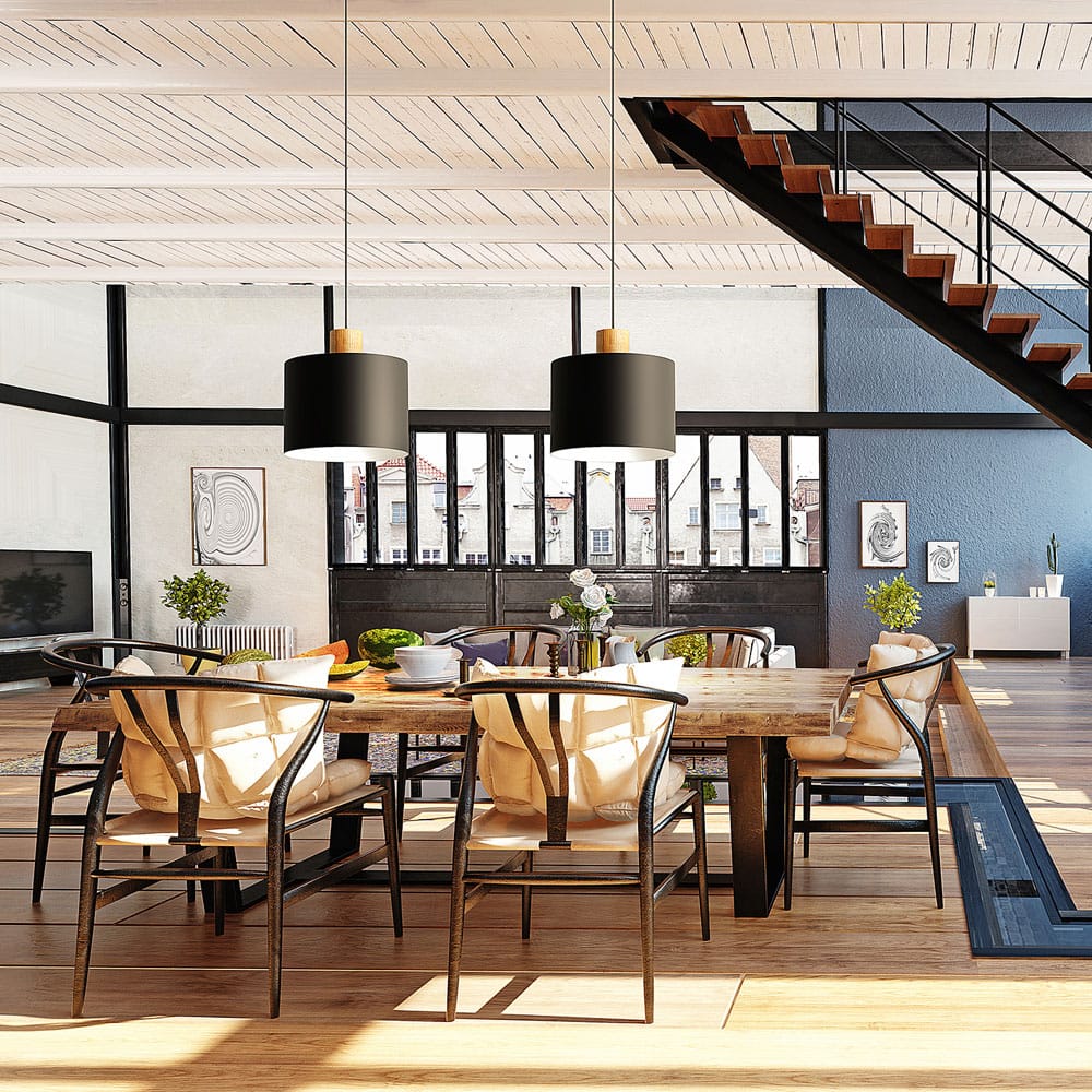 Valaisin Grönlund Log 30 -riippuvalaisin, musta. Miljöökuva.