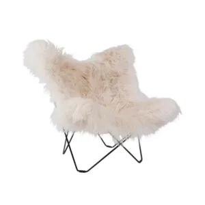 Cuero Design Mariposa-lepakkotuoli, valkoinen, pitkä villa