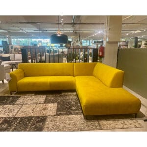 LOVI Salsa-kulmadivaanisohva, keltainen samettiverhoilu, outlet Turku