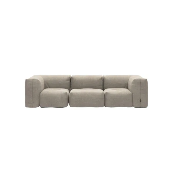 SACKit Soft Sofa, 3-istuttava ulkosohva, jossa on hiekanvärinen kangasverhoilu