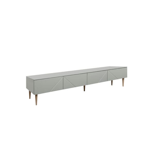 Pitkä ja matala Vilja-tv-taso / Hiipakka, 200 cm + 40 cm, oliivinvihreä