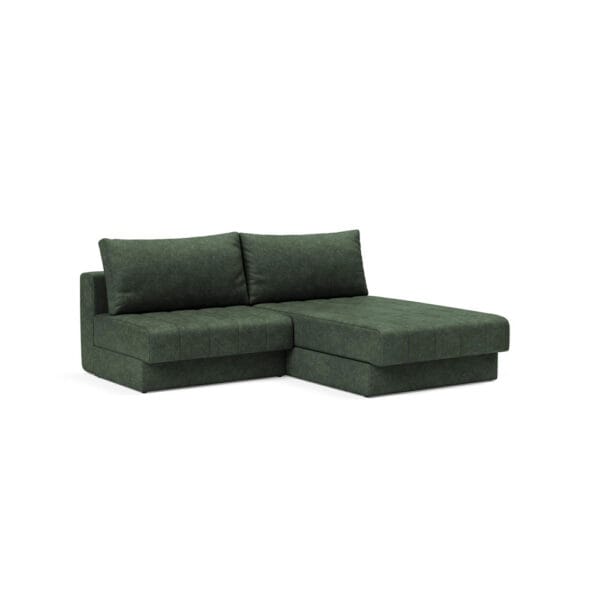 Akello-divaanivuodesohva ilman käsinojia. Vihreä Avella Pine Green 281 -kangasverhoilu.
