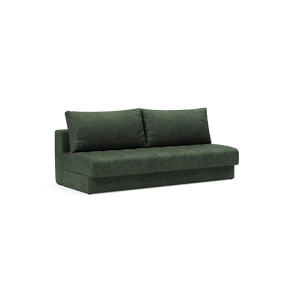 Innovation Living Akello-vuodesohva ilman käsinojia, vuodemekanismi. Vihreä Avella Pine Green 281 -kangasverhoilu.