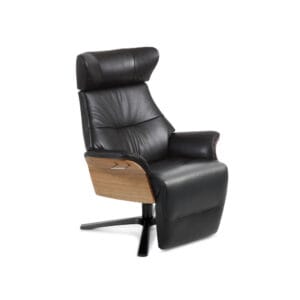 Conform Air-lepotuoli jalkatuella, musta nahka, pähkinäosat, tammijalka.