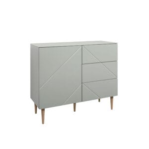 Hiipakka Vilja-lipasto V2.2, oliivin vihreä, tammijalat. Laatikosto edestä katsottuna oikealla.