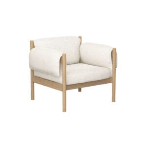 Skovby #850-nojatuoli, tammirunko ja vaalea kangas