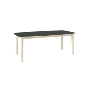 Skovby #119-ruokapöytä, jatkettava. Valkoöljytty tammi ja musta laminaatti