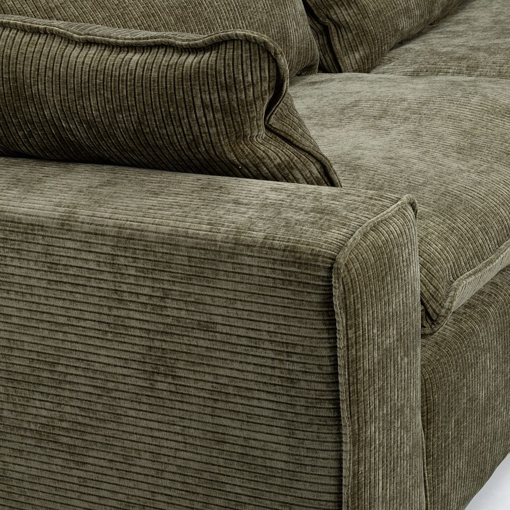 Rowico Home Rawlins-sohva, tummanvihreä sametti. Yksityiskohta.