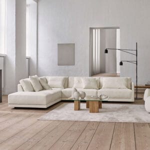 Eilersen Drop-avokulmasohva, vaalea. Miljöökuva.