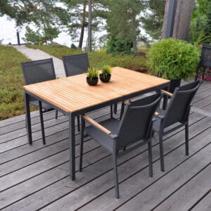 ByNiemi Capri-ruokailuryhmä. Tiikkinen ruokailuryhmä terassille.