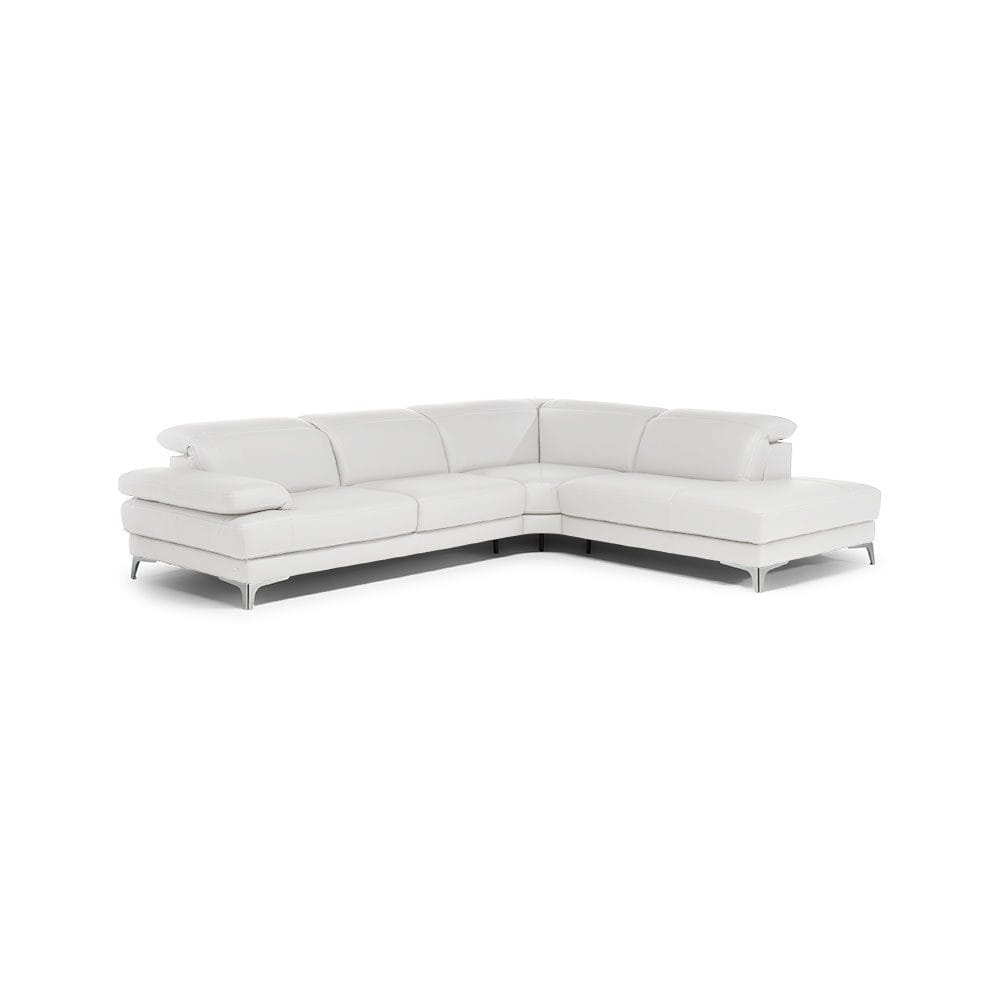 Natuzzi Editions Speranza-avokulmasohva, valkoinen nahka. Säädettävät niskatuet.