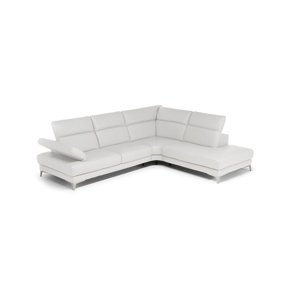 Natuzzi Editions Speranza-avokulmasohva, valkoinen nahka. Säädettävät niskatuet.