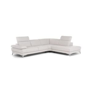Natuzzi Editions Speranza-avokulmasohva, valkoinen nahka. Säädettävät niskatuet.