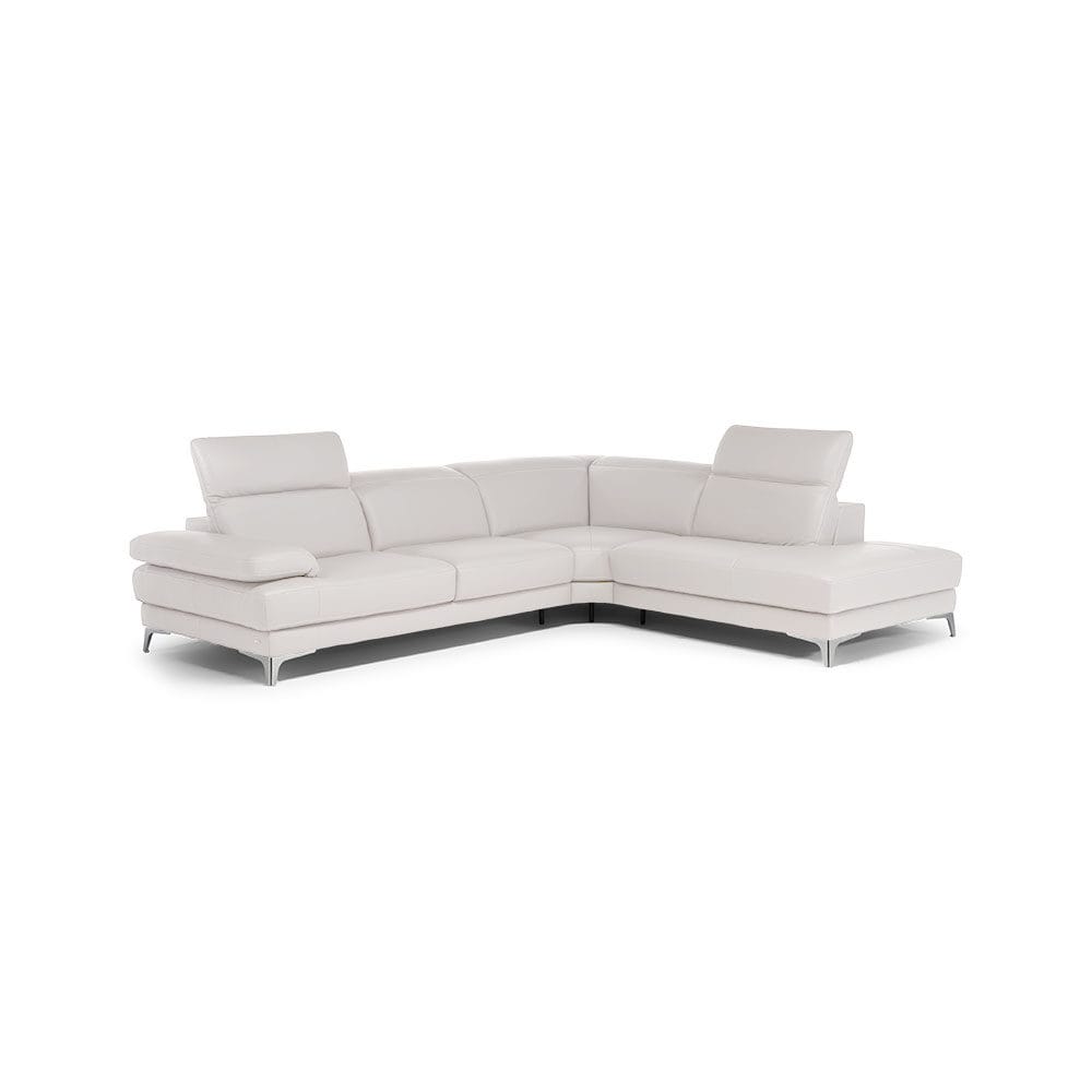 Natuzzi Editions Speranza-avokulmasohva, valkoinen nahka. Säädettävät niskatuet.