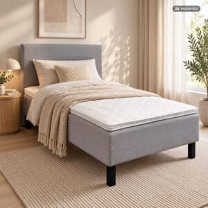Siesta Grey 120 cm runkopatjasänky. AI modified.