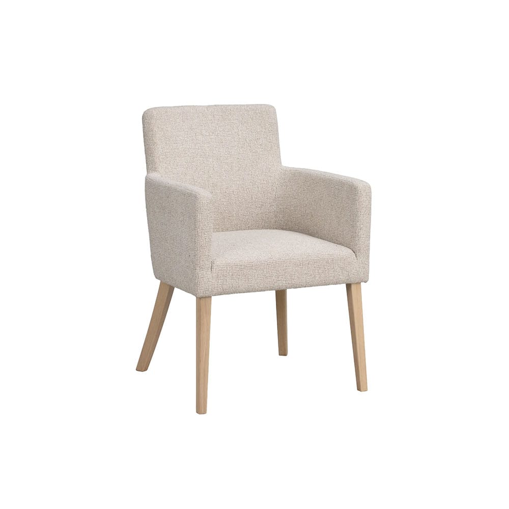 Rowico Home Hudson-käsinojatuoli, vaalea beige / valkopestyt jalat