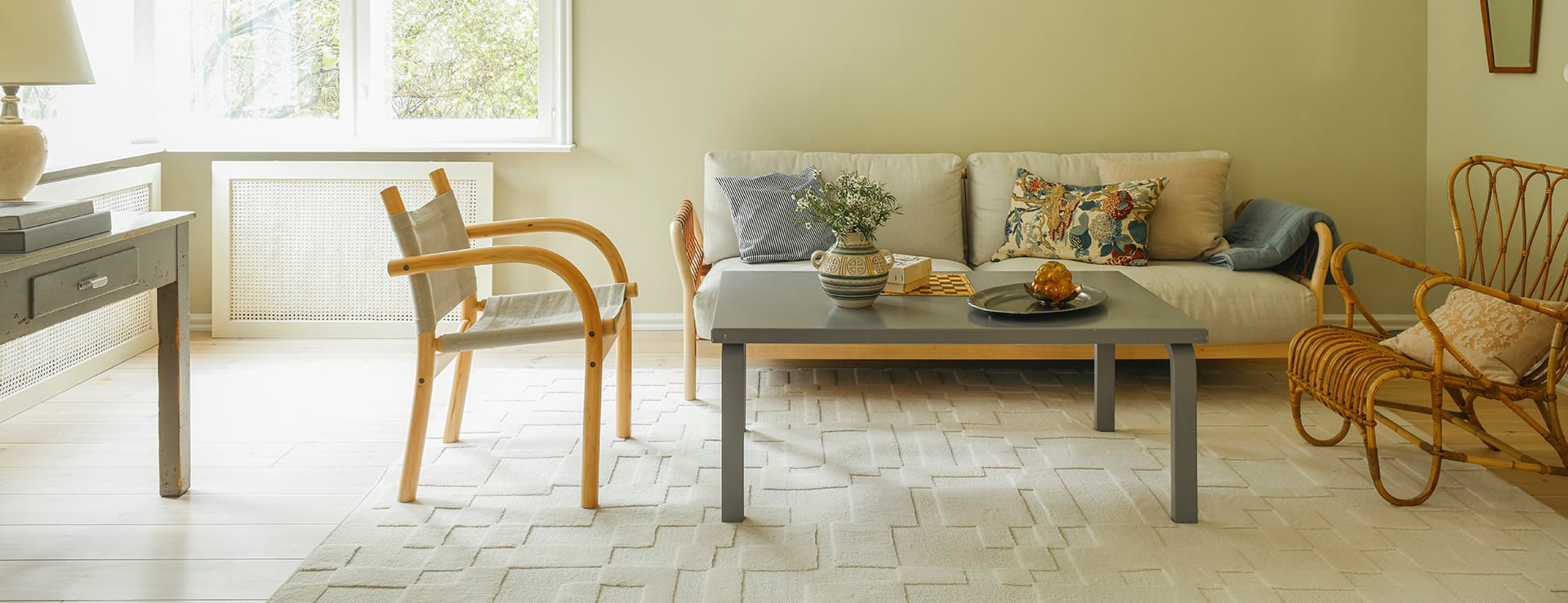 Artikkelikuva | VM Carpet Domino-matto, valkoinen. Miljöökuva.
